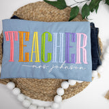 Personalized Teacher Shirt: Embroidered Rainbow Name - Back to School Gift