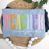 Personalized Teacher Shirt: Embroidered Rainbow Name - Back to School Gift